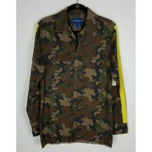 Arizona Jean Co. Sz. M Camo Button Up Light Weight Jacket W/ Neon Yellow Stripe